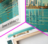 Miami Florida Panoramic View, Mid Century Modern Framed Canvas Print, Retro Pop Art Travel Poster, Home Decor, City Art