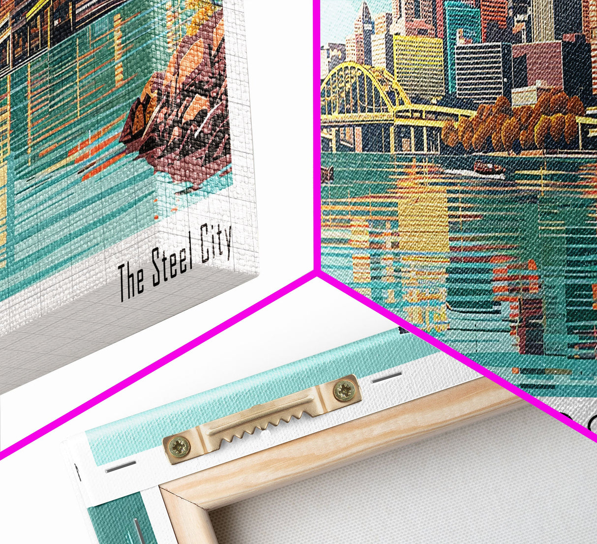 Pittsburgh Pennsylvania Panoramic Wall Art, Mid Century Modern Framed Canvas Print, Retro Pop Art Travel Poster, Office Decor, Gift Idea