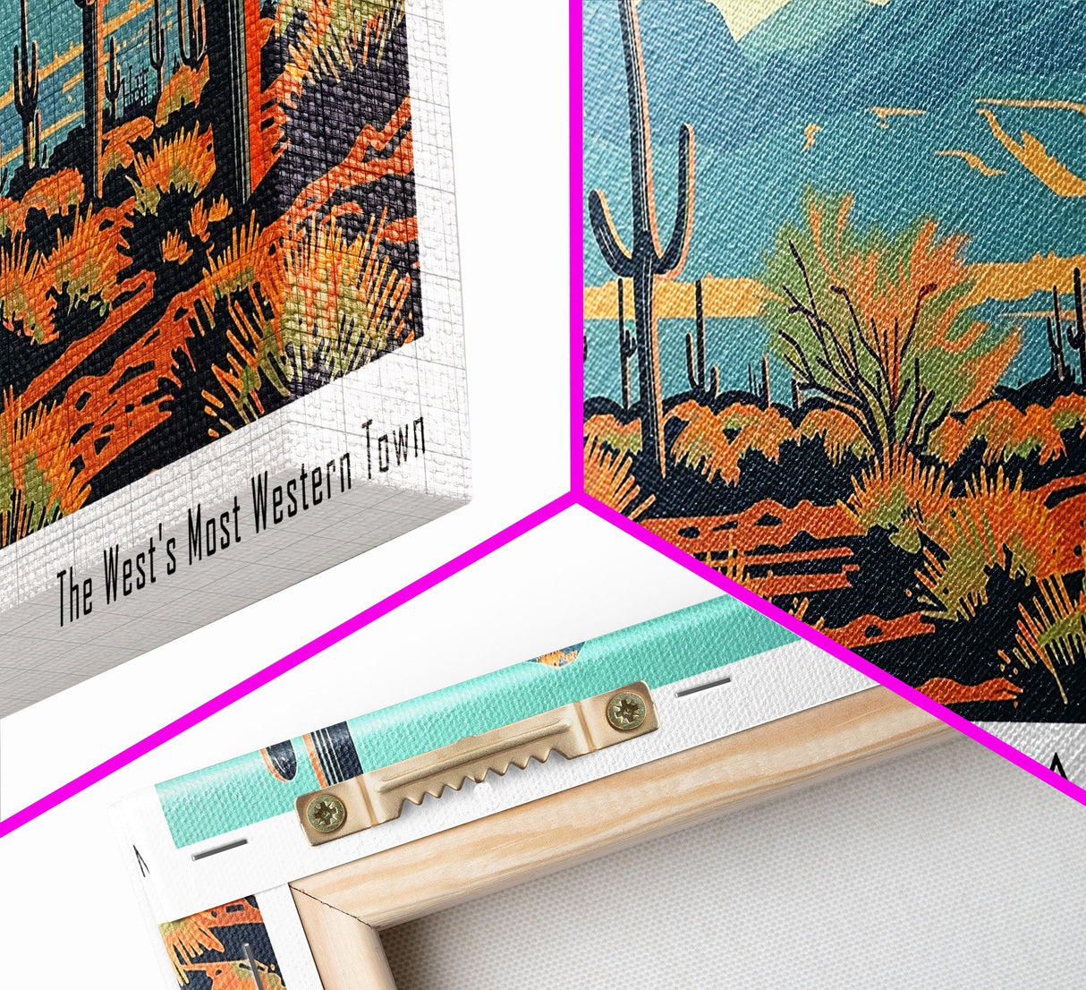 Scottsdale Arizona Panoramic Painting, Mid Century Modern Framed Canvas Print, Retro Pop Art Travel Poster, Cityscape, Home Decor, Office Wall Art