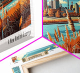 Tulsa Oklahoma Panoramic Wall Art, Mid Century Modern Framed Canvas Print, Retro Pop Art Travel Poster, Cityscape Decor, Office Wall Art