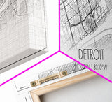 Panoramic Detroit City Map, Michigan Art, Map Print, Minimalist Wall Art, Canvas Art, Housewarming Gift, Street Map Art, Closing Gift