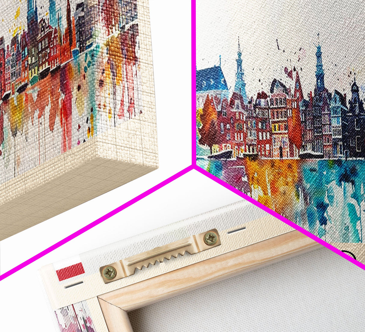 Amsterdam Netherlands Travel Art, City Art, Framed Canvas Print or Metal Wall Art, Europe Travel Poster, Panoramic Wall Art, Extra Wide Wall Art