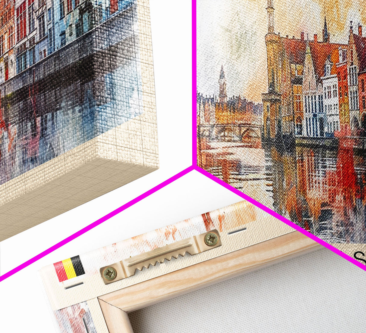 Bruges Belgium Travel Art, City Art, Framed Canvas Print or Metal Wall Art, Europe Travel Poster, Panoramic Wall Art, Extra Wide Wall Art