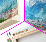 Grenoble France Travel Print Wall Art, Panoramic City Art, Travel Art, Wall Decor, Vacation Gift, Framed Canvas Print Or Metal Art