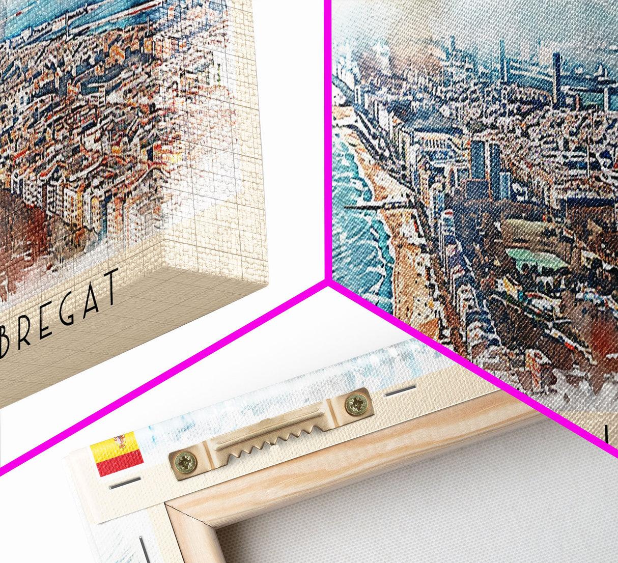 Le Hospitalet de Llobregat Spain Travel Print Wall Art, Panoramic City Art, Travel Art, Wall Decor, Vacation Gift, Framed Canvas Print Or Metal Art