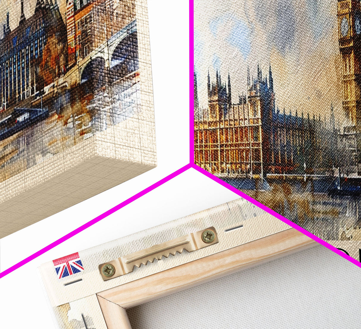 London United Kingdom Panoramic Travel Poster, Framed Canvas Print or Metal Wall Art, Travel Art, Home Decor, Panoramic Painting, Midcentury Art