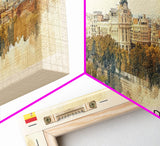 Madrid Spain Panoramic Travel Poster, Framed Canvas Print or Metal Wall Art, Travel Art, Home Decor, Panoramic Painting, Midcentury Art