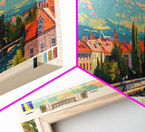 Banja Luka Bosnia Panoramic Travel Poster, Framed Canvas Print or Metal Wall Art, Travel Art, Home Decor, Panoramic Painting, Midcentury Art