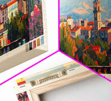 Mostoles Spain Panoramic Travel Poster, Framed Canvas Print or Metal Wall Art, Travel Art, Home Decor, Panoramic Painting, Midcentury Art