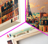 Paris France Panoramic Travel Poster, Framed Canvas Print or Metal Wall Art, Travel Art, Home Decor, Panoramic Painting, Midcentury Art