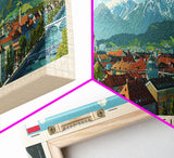 Villach Austria Travel Art, City Art, Framed Canvas Print or Metal Wall Art, Europe Travel Poster, Panoramic Wall Art, Extra Wide Wall Art