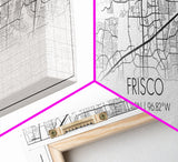 Panoramic Frisco City Map, Texas Art, Map Print, Minimalist Wall Art, Canvas Art, Housewarming Gift, Street Map Art, Closing Gift