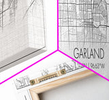 Panoramic Garland City Map, Texas Art, Map Print, Minimalist Wall Art, Canvas Art, Housewarming Gift, Street Map Art, Closing Gift