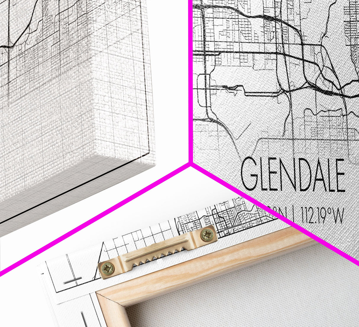 Panoramic Glendale City Map, Arizona Art, Map Print, Minimalist Wall Art, Canvas Art, Housewarming Gift, Street Map Art, Closing Gift