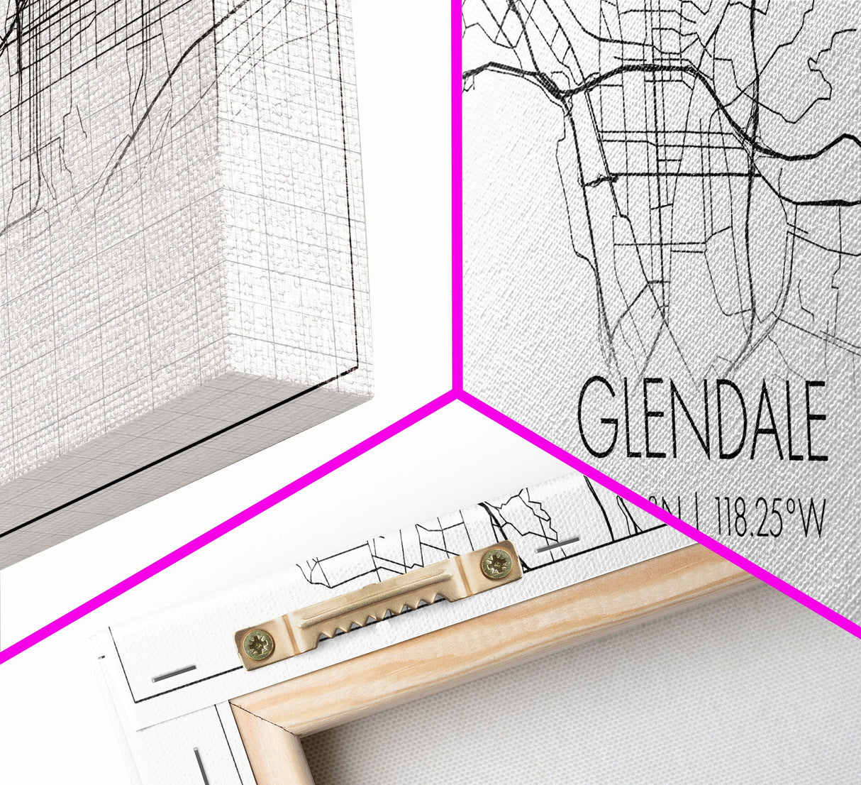 Panoramic Glendale City Map, California Art, Map Print, Minimalist Wall Art, Canvas Art, Housewarming Gift, Street Map Art, Closing Gift