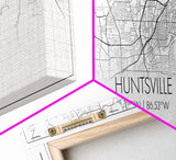 Panoramic Huntsville City Map, Alabama Art, Map Print, Minimalist Wall Art, Canvas Art, Housewarming Gift, Street Map Art, Closing Gift