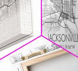 Panoramic Jacksonville City Map, Florida Art, Map Print, Minimalist Wall Art, Canvas Art, Housewarming Gift, Street Map Art, Closing Gift