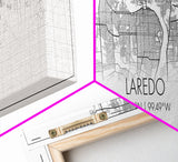 Panoramic Laredo City Map, Texas Art, Map Print, Minimalist Wall Art, Canvas Art, Housewarming Gift, Street Map Art, Closing Gift