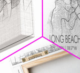 Panoramic Long Beach City Map, California Art, Map Print, Minimalist Wall Art, Canvas Art, Housewarming Gift, Street Map Art, Closing Gift