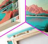 Alamo Lake Arizona Framed Canvas Print, Panoramic Travel Poster, Midcentury Modern Wall Art, Pop Art, Scenic Bedroom Art