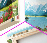 Amanka Lake Alaska Framed Canvas Print, Panoramic Wall Art, Midcentury Modern, Pop Art, Travel Poster, Living Room Art