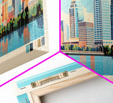 Lake Eola Florida Framed Canvas Print, Panoramic Wall Art, Midcentury Modern, Pop Art, Bedroom Decor, Travel Poster, Living Room Art