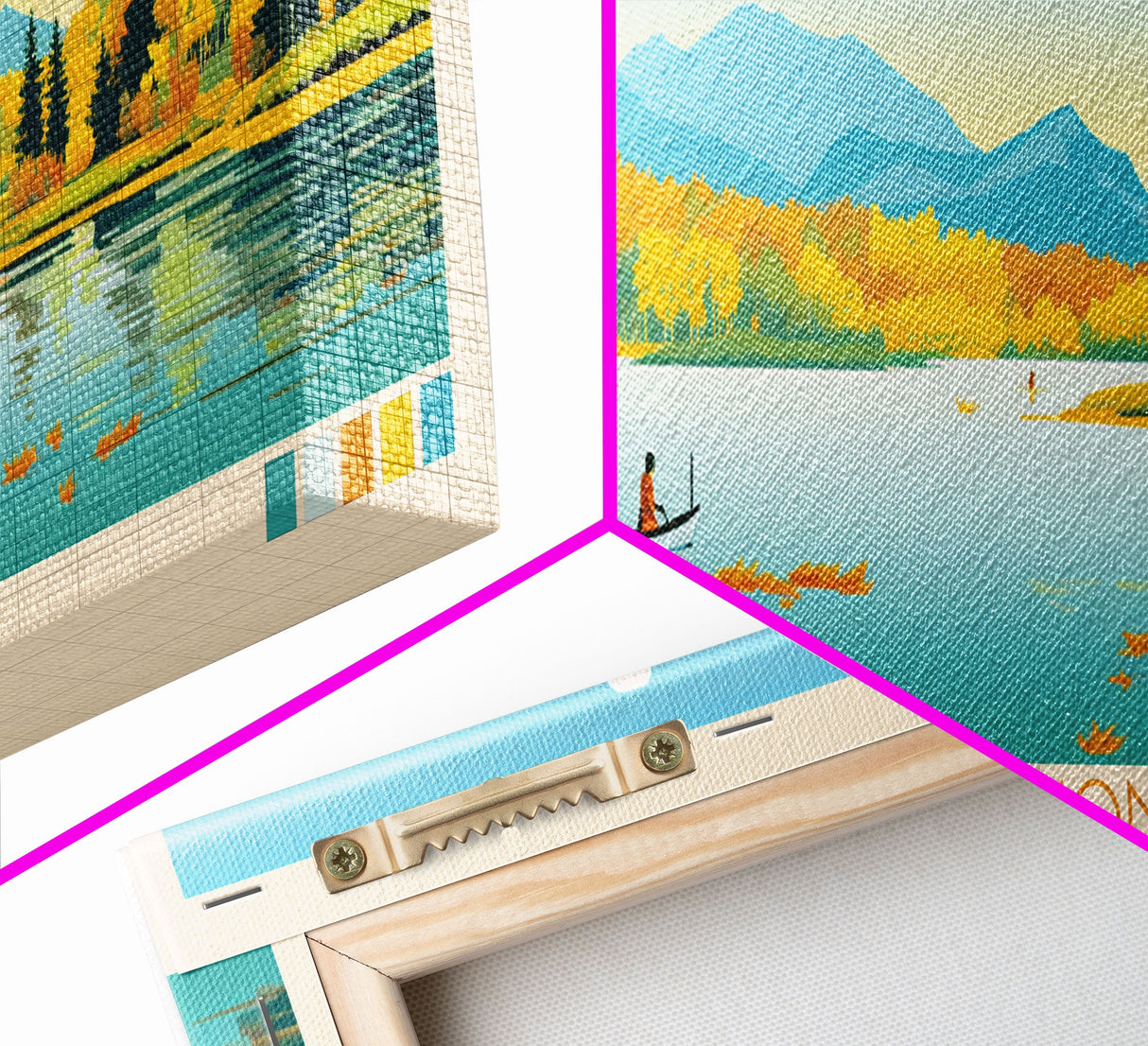 Lake Monomonac Massachusetts Framed Canvas Print, Panoramic Wall Art, Midcentury Modern, Pop Art, Bedroom Art, Travel Poster, Lake House Decor