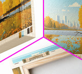 Lake Phalen Minneapolis Framed Canvas Print, Panoramic Wall Art, Midcentury Modern, Pop Art, Living Room Decor, Travel Poster, Lake House Art