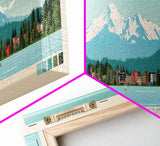 Lake Washington, Washington Panoramic Wall Art Framed Canvas Print, Midcentury Modern, Pop Art, Home Decor, Travel Poster, Bedroom Art