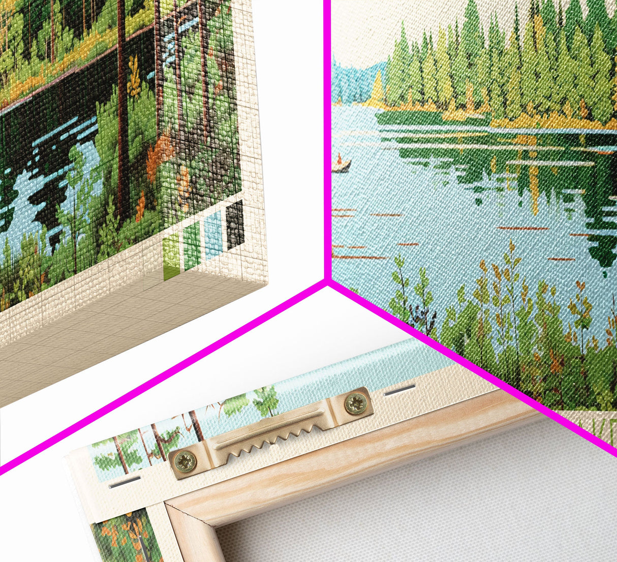 Mistastin Lake, New Brunswick Framed Canvas Print, Panoramic Wall Art, Midcentury Modern, Pop Art, Home Decor, Travel Poster, Living Room Art