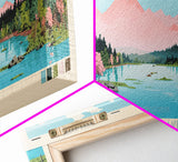 Mountain Lake, Virginia Framed Canvas Print, Panoramic Wall Art, Midcentury Modern, Pop Art, Home Decor, Travel Poster, Bedroom Art