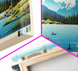 Nulvororok Lake, Alaska Framed Canvas Print, Panoramic Wall Art, Midcentury Modern, Pop Art, Home Decor, Travel Poster, Living Room Art