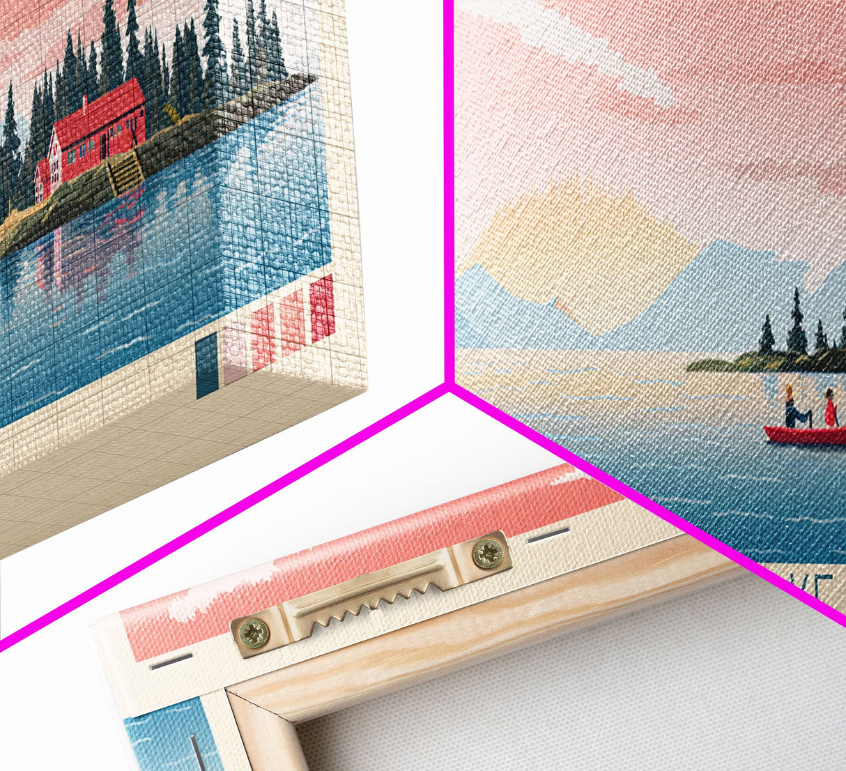 Paulina Lake, Oregon Framed Canvas Print, Panoramic Wall Art, Midcentury Modern, Pop Art, Home Decor, Travel Poster, Living Room Art