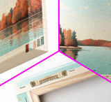 Radner Lake, Tennessee Framed Canvas Print, Living Room Art, Midcentury Modern, Panoramic Travel Poster, Pop Art, Wall Art