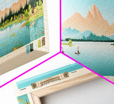 Sandy Lake, Alaska Framed Canvas Print, Panoramic Travel Poster, Midcentury Modern Art, Living Room Decor, Pop Art, Wall Art