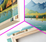 Webb Lake, Maine Framed Canvas Print, Midcentury Modern Lake House Decor, Panoramic Art, Pop Art, Travel Poster, Living Room Wall Art