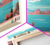 Wilson Lake, Arizona Framed Canvas Print, Panoramic Lake House Art, Midcentury Modern Decor, Pop Art, Travel Poster, Wall Art