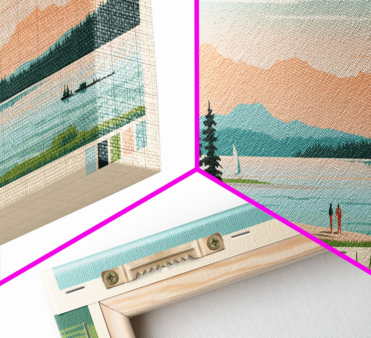 Yellowstone Lake, Wyoming Panoramic Framed Canvas Print, Lake House Art, Midcentury Modern Decor, Pop Art, Travel Poster