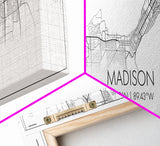 Panoramic Madison City Map, Wisconsin Art, Map Print, Minimalist Wall Art, Canvas Art, Housewarming Gift, Street Map Art, Closing Gift