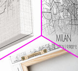 Panoramic Milan City Map, Italy Art, Map Print, Minimalist Wall Art, Canvas Art, Housewarming Gift, Street Map Art, Closing Gift