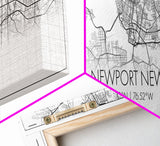 Panoramic Newport News City Map, Virginia Art, Map Print, Minimalist Wall Art, Canvas Art, Housewarming Gift, Street Map Art, Closing Gift