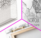 Panoramic Norfolk City Map, Virginia Art, Map Print, Minimalist Wall Art, Canvas Art, Housewarming Gift, Street Map Art, Closing Gift