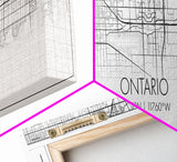 Panoramic Ontario City Map, California Art, Map Print, Minimalist Wall Art, Canvas Art, Housewarming Gift, Street Map Art, Closing Gift