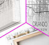 Panoramic Orlando City Map, Florida Art, Map Print, Minimalist Wall Art, Canvas Art, Housewarming Gift, Street Map Art, Closing Gift