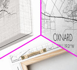 Panoramic Oxnard City Map, California Art, Map Print, Minimalist Wall Art, Canvas Art, Housewarming Gift, Street Map Art, Closing Gift