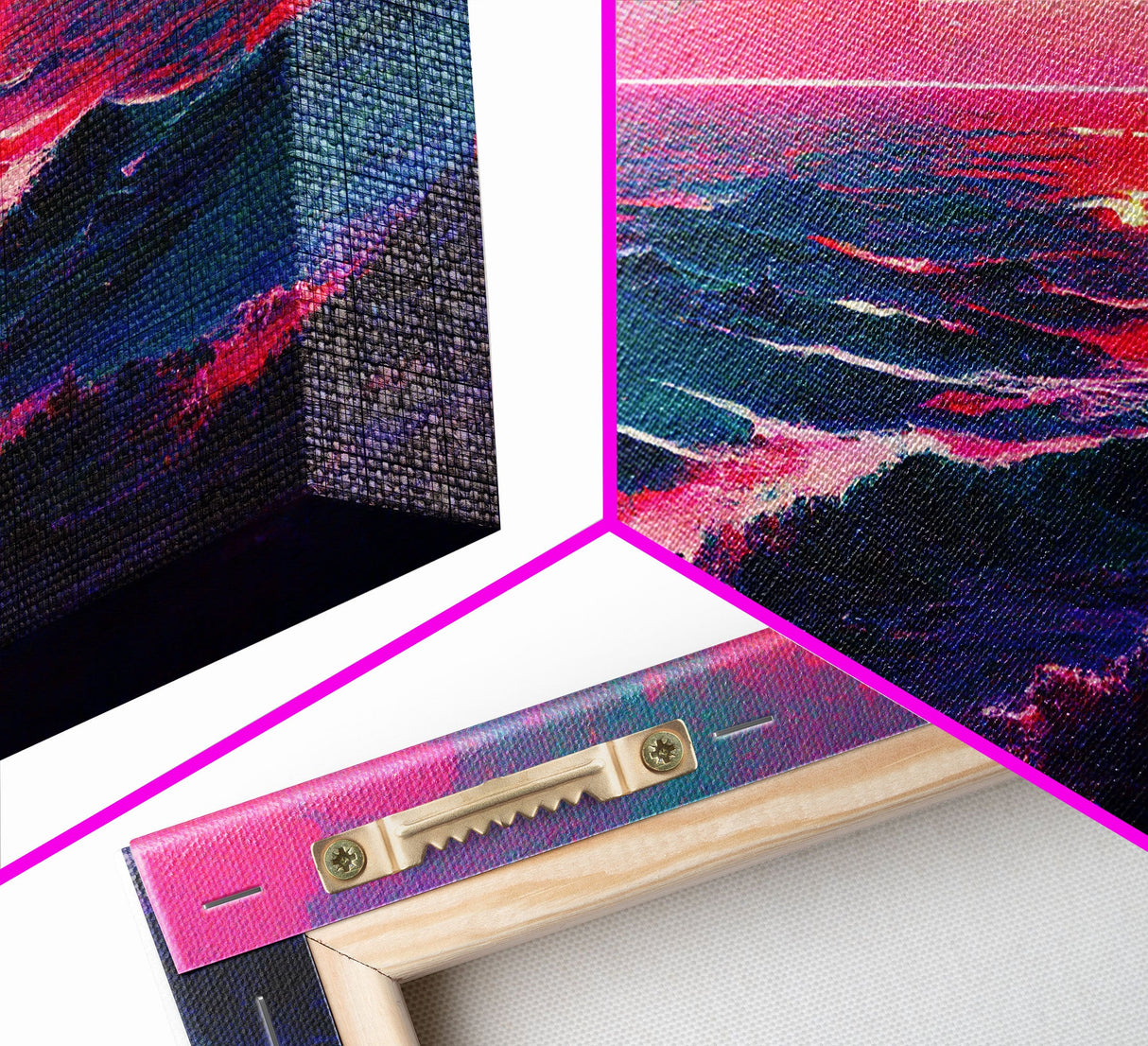 Synth wave sunset wall art, ocean painting canvas print, outrun style, sun set art, wall decor, ocean sunset, beach vaporwave, guest room