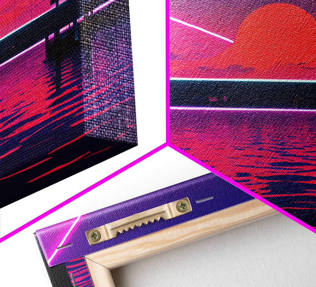 Outrun Style Abstract Wall Art | Framed Canvas Print | Framed Art | Unique Wall Decor | Centerpiece Art | Large Art | Synthwave Retro Art