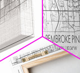 Panoramic Pembroke Pines City Map, Florida Art, Map Print, Minimalist Wall Art, Canvas Art, Housewarming Gift, Street Map Art, Closing Gift