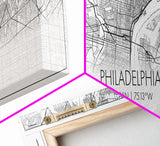 Panoramic Philadelphia City Map, Pennsylvania Art, Map Print, Minimalist Wall Art, Canvas Art, Housewarming Gift, Street Map, Closing Gift