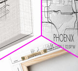 Panoramic Phoenix City Map, Arizona Art, Map Print, Minimalist Wall Art, Canvas Art, Housewarming Gift, Street Map Art, Closing Gift